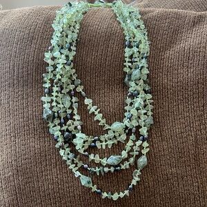 Green Prehnite and Black Pearl 5 Strand Necklace